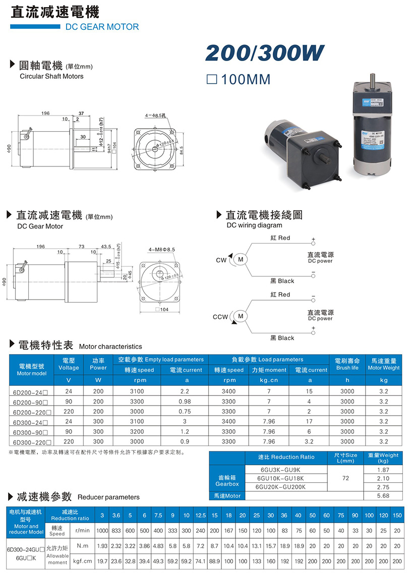 200W/300W直流減速電機(jī)