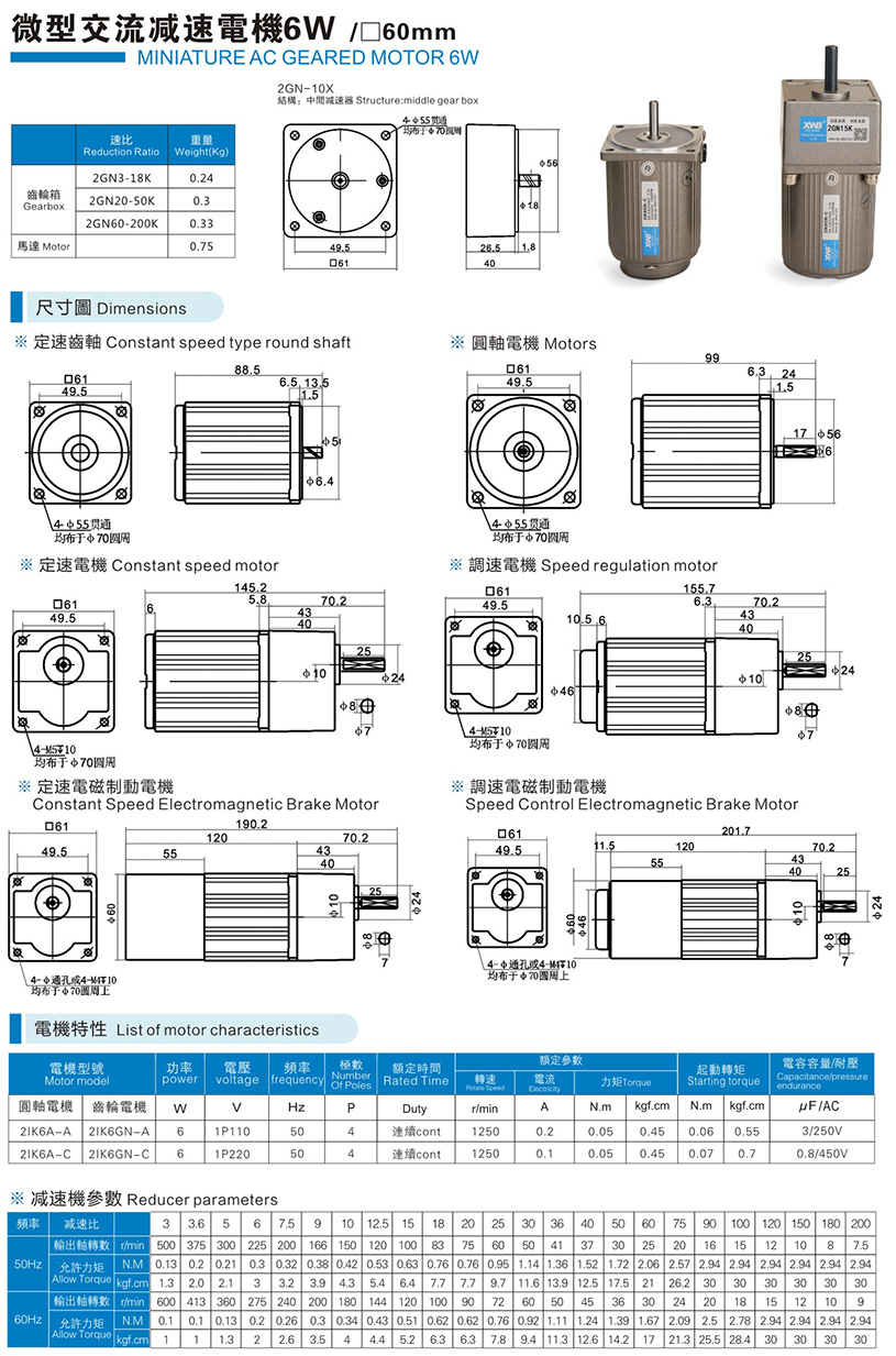 微型交流減速電機(jī)6W