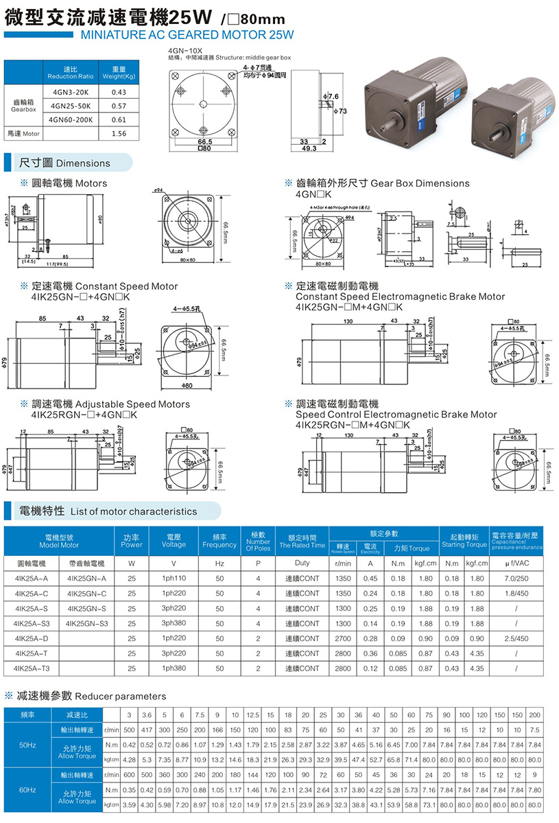 微型交流減速電機(jī)25W