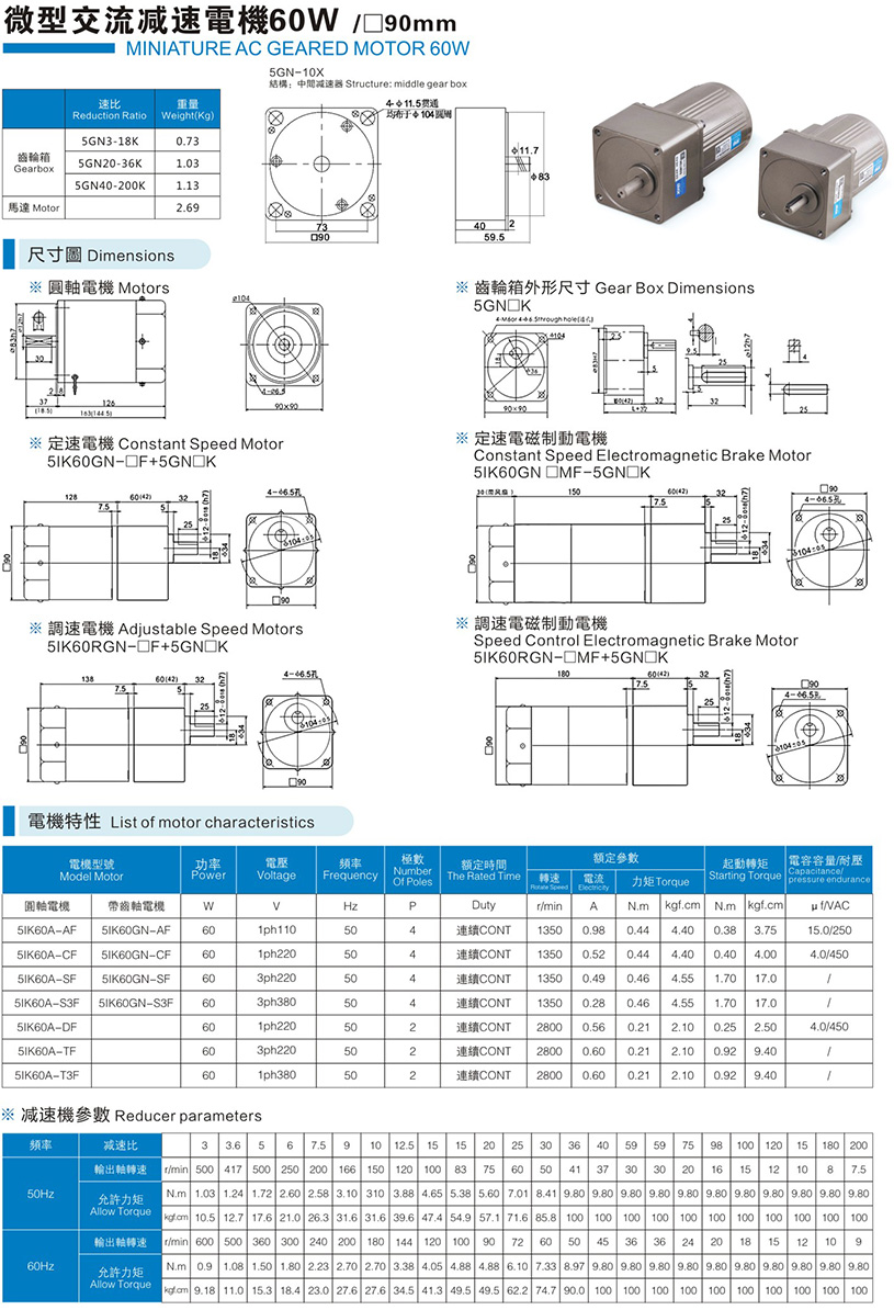 微型交流減速電機(jī)60W