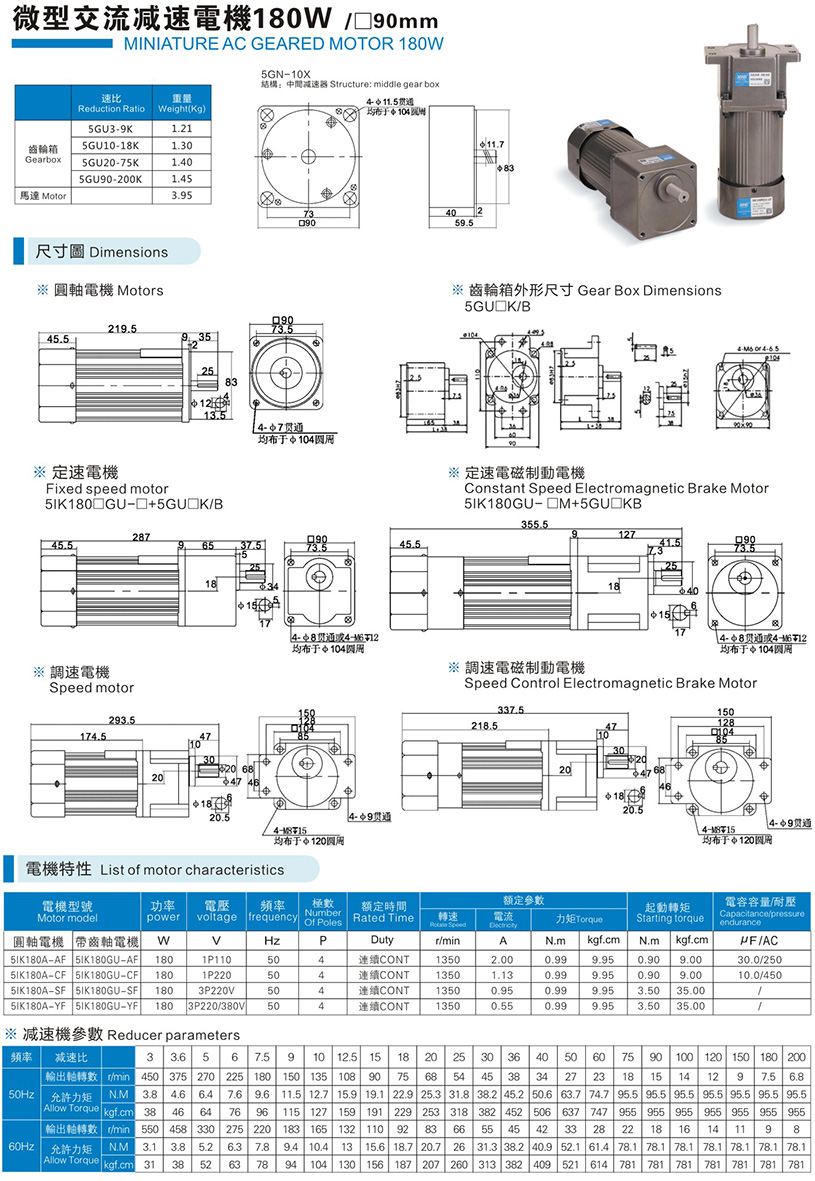 微型交流減速電機(jī)180W
